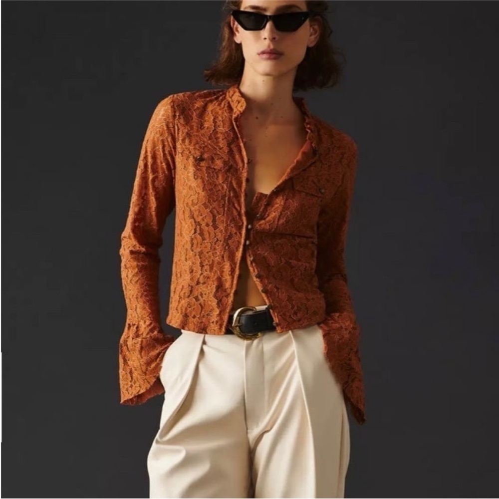 Anthropologie Lace Button Down Top